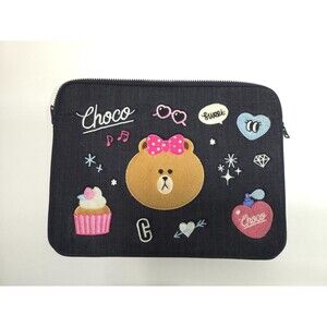 LINE FRIENDS Choco Bear Dark Navy Denim Padded Laptop Sleeve Case Bag Hole